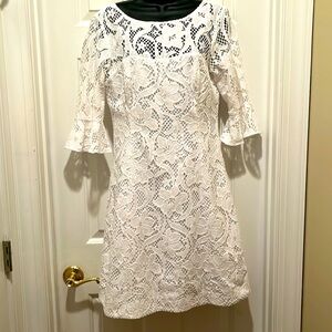 Lilly Pulitzer White Allyson Lace dress with ruffle sleeves. Size 6.